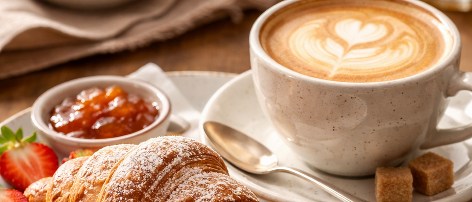 Ultime novità e storie da Valdaora Cornetto con burro, marmellata, fragole e cappuccino su tavolo in legno